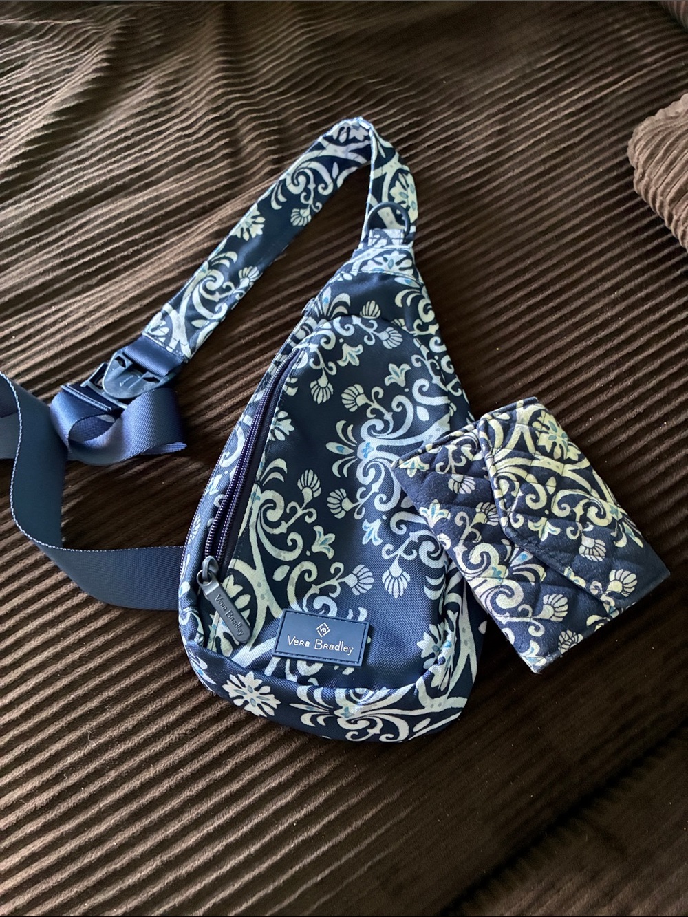Vera Bradley Navy and Cream Floral Quilted Crossbody Sling